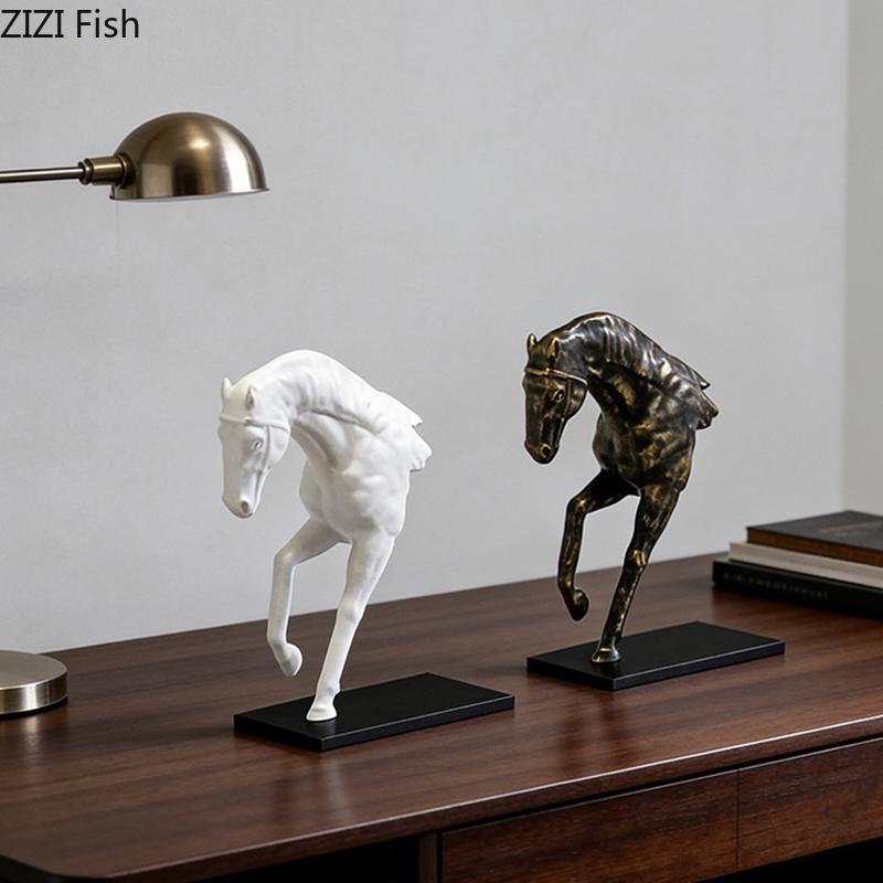Creative Galloping Horse Sculpture Desk Decoration Abstract Animal Resin Crafts Horse Ornaments Modern Home Decor Accessories