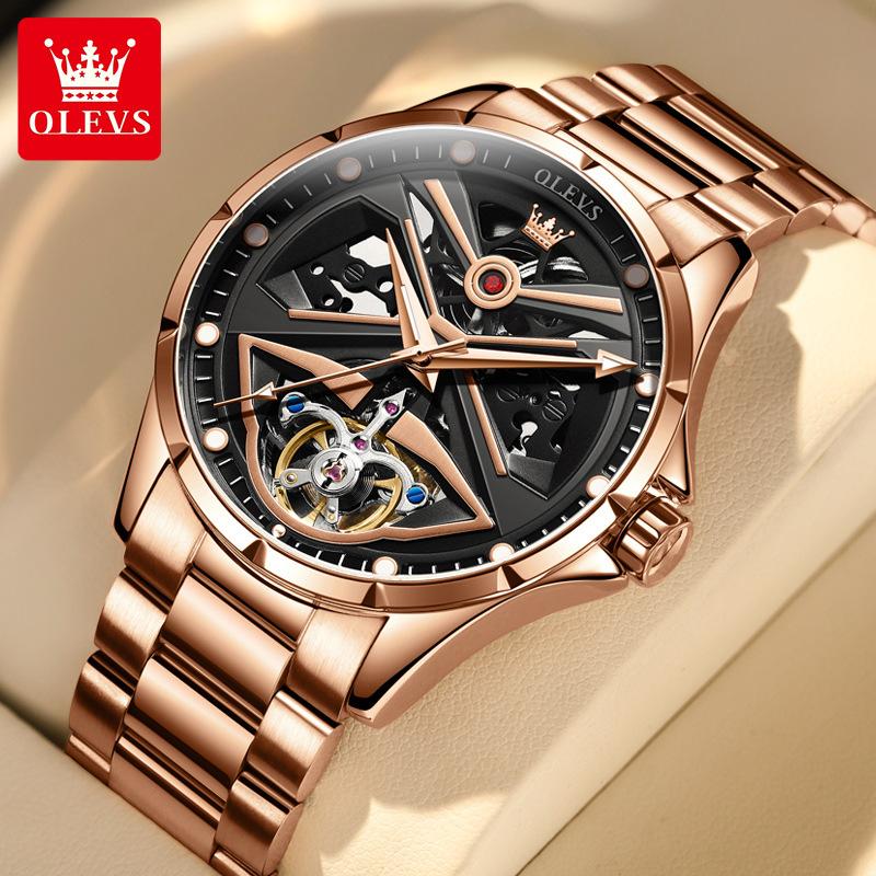 OLEVS Neue Uhr Mode Hohl Mechanische Uhr Authentische Wasserdichte Herrenuhr Herrenuhr