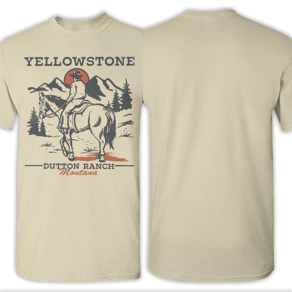 Men T-Shirt Yellowstone Dutton Ranch Vintage Cowboy Sunset Leisure 100% Cotton Tee Shirt Short Sleeve  T Shirts O Neck Clothes