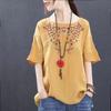 Embroidered Linen Short Sleeved T-shirt for Women In Summer Loose Oversized Retro Original Round Neck Pure Cotton Top for Women Shirts