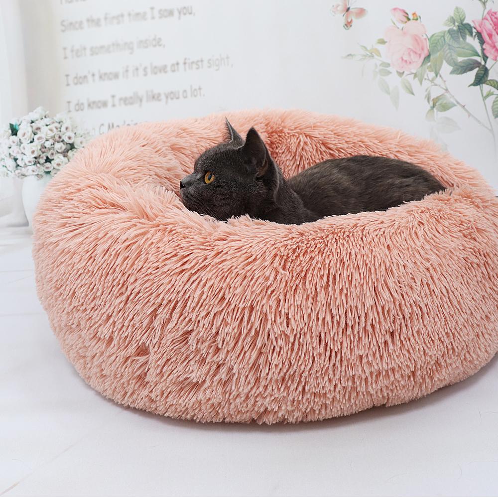 Langes Plüsch Katzenbett Haus Weiches Rundes Katzenbett Winter Haustier Hund Kissen Matten Für Kleine Hunde Katzen Nest Warme Welpen Zwinger 50/60/70cm