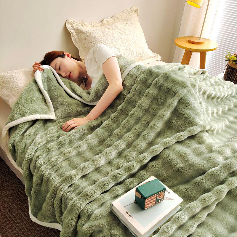 Thick Bubble Velvet Flannel Blanket for Sofa, Office, or Travel