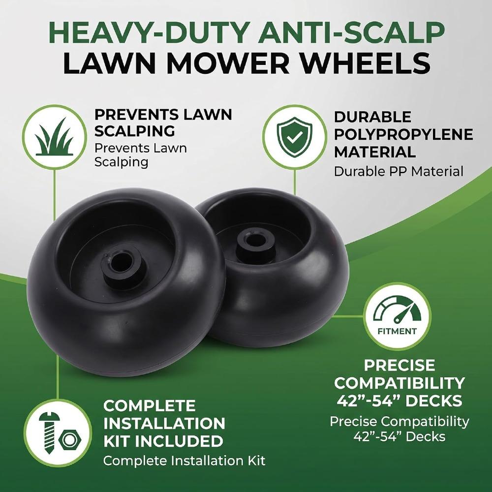 Black Mower Gauge Wheels Durable Bolt On Kit Tidy Deck Support Wheels  Lawn Mower Maintenance