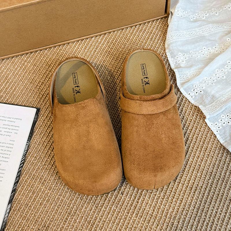 2025 New Two-wear Super Fire Bag Head Half Slippers Women's Niche Round Head Lazy Simple and Comfortable Single Shoes