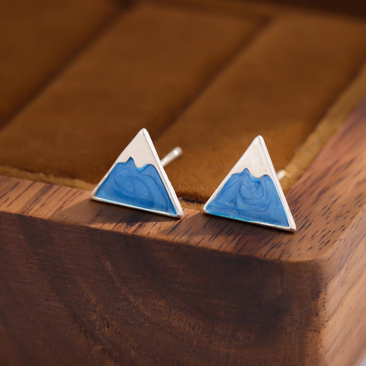 

Elegant Mount Fuji Blue Triangle Geometric Earrings for Women