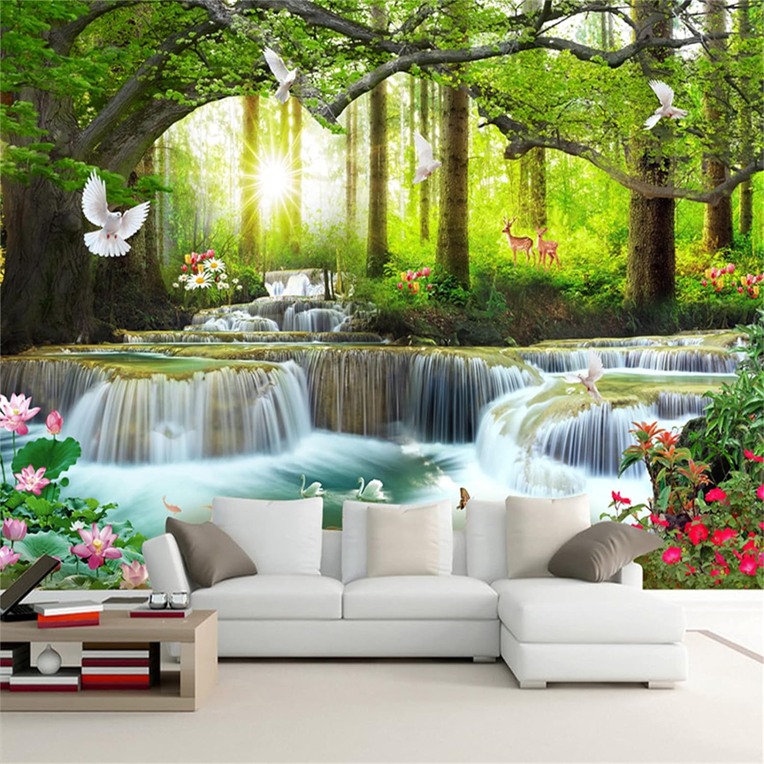 

Waterfall 3d Wallpaper Pond Lotus Wallpapers For Living Room Large Wall Murals Bedroom Living Room Mural Home Decor 200 cm(W) x 140 cm(H)