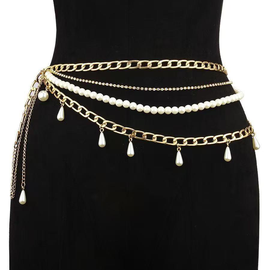 

Pearl waist chain women, summer dress, shirt waist decoration, suit ins style, chain, thin belt accessories золотой