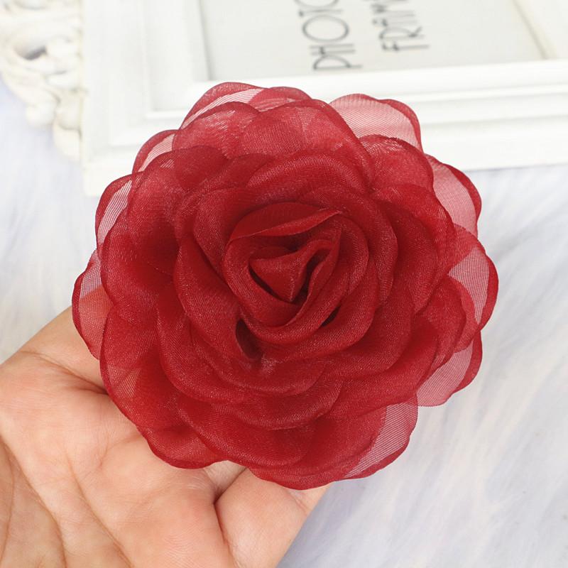 10 SZT 8CM 3D Organza Szyfon Gaza Opalana Krawędź Tkanina Sztuczny Kwiat Róży Suknia Ślubna Dekoracja Szyi DIY Szycie Aplikacja
