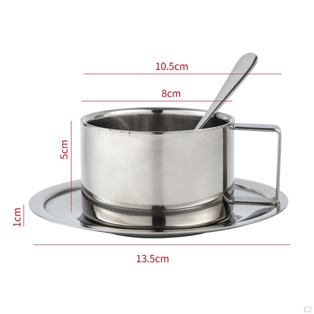 Coffee Cup And Spoon Set Stainless Steel Vietnamese Double Wall Portable Milk