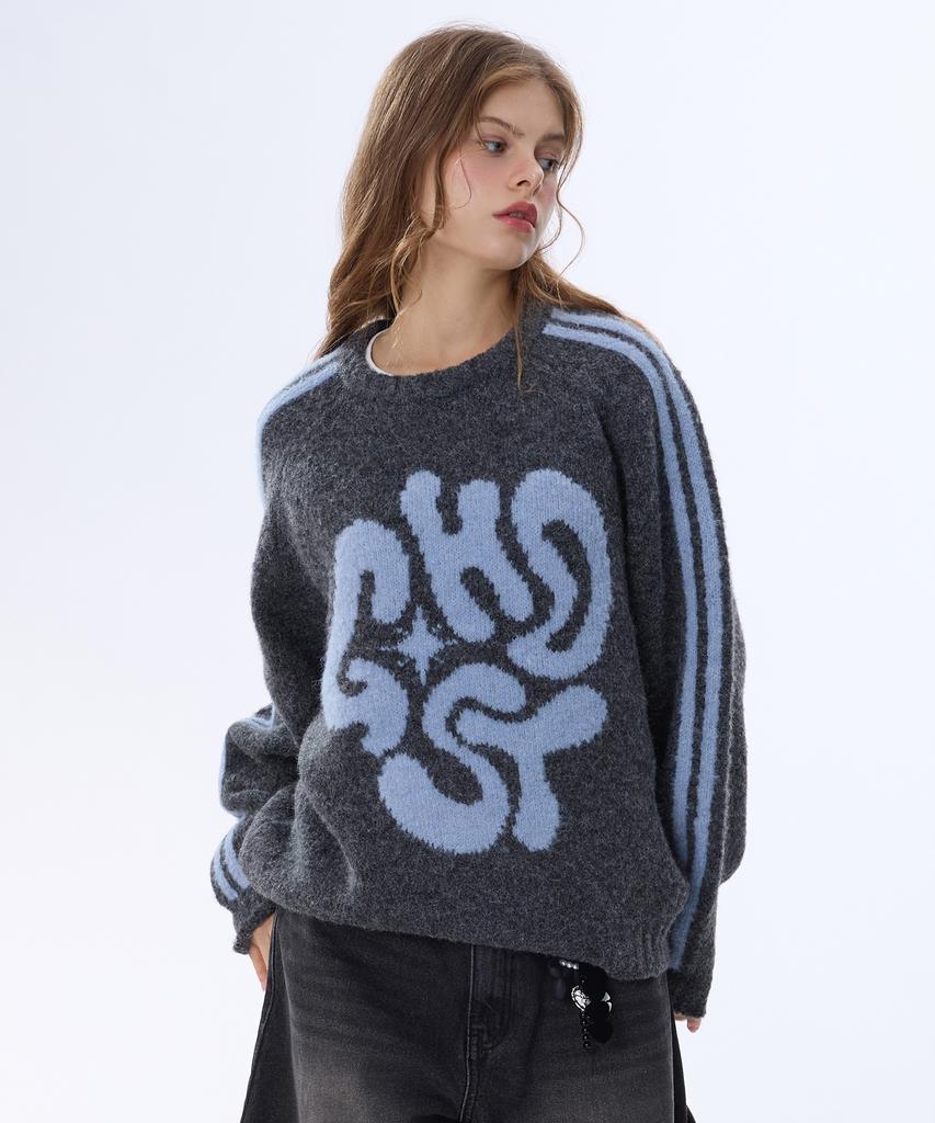 GHOST REPUBLIC Mohair Graphic Raglan Track Boucle Knit 4 Colors Gkm-159