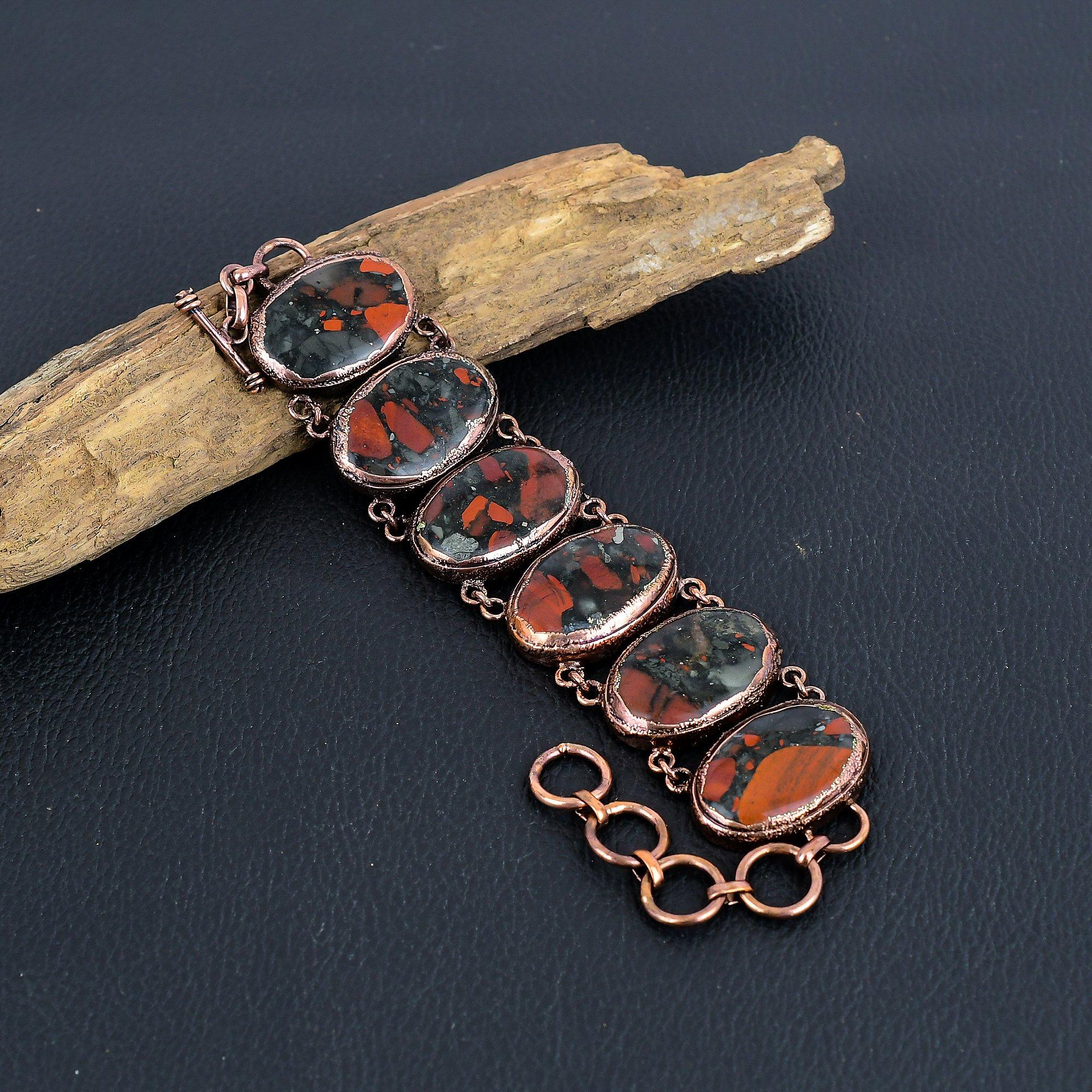 

Bloodstone Bracelet Copper Electroformed Gemstone Jewelry, Handmade Bracelet For Thanksgiving