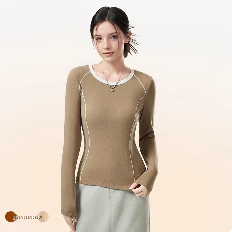 

25 New Women s Velvet Long Sleeve Slim Fit Warm Base Layer Top with Round Neck S (80-100 jin)