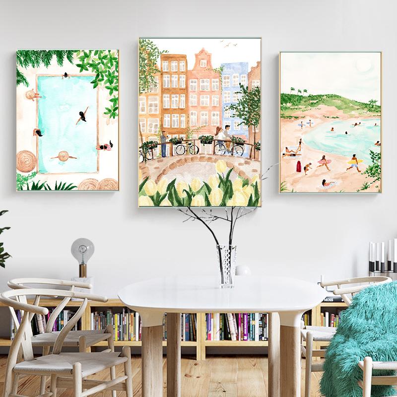 Jungle Swing Meadow Tropical Beach Pool Moroccan Wall Art Canvas Painting Posters And Prints Wall Pictures For Living Room Decor