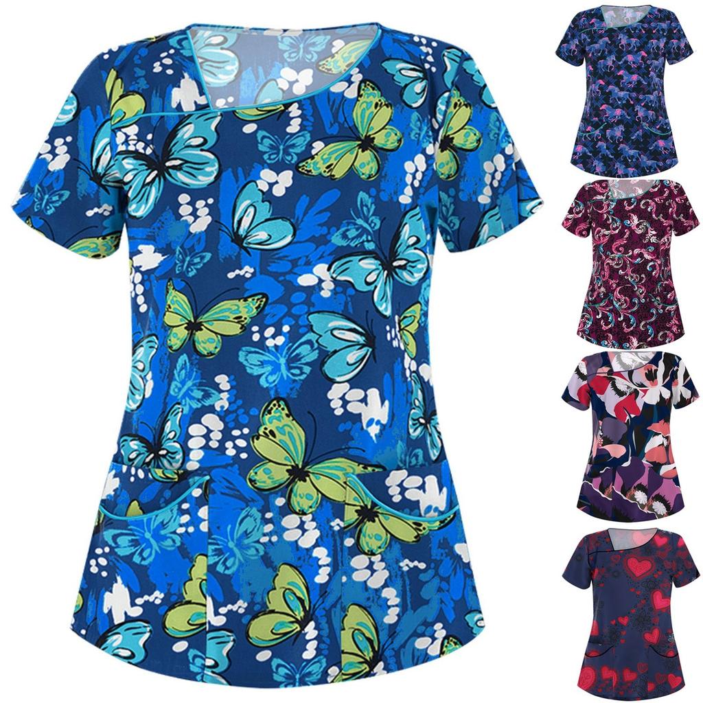 Women Short Sleeve V-neck Tops Working Uniform Blouse