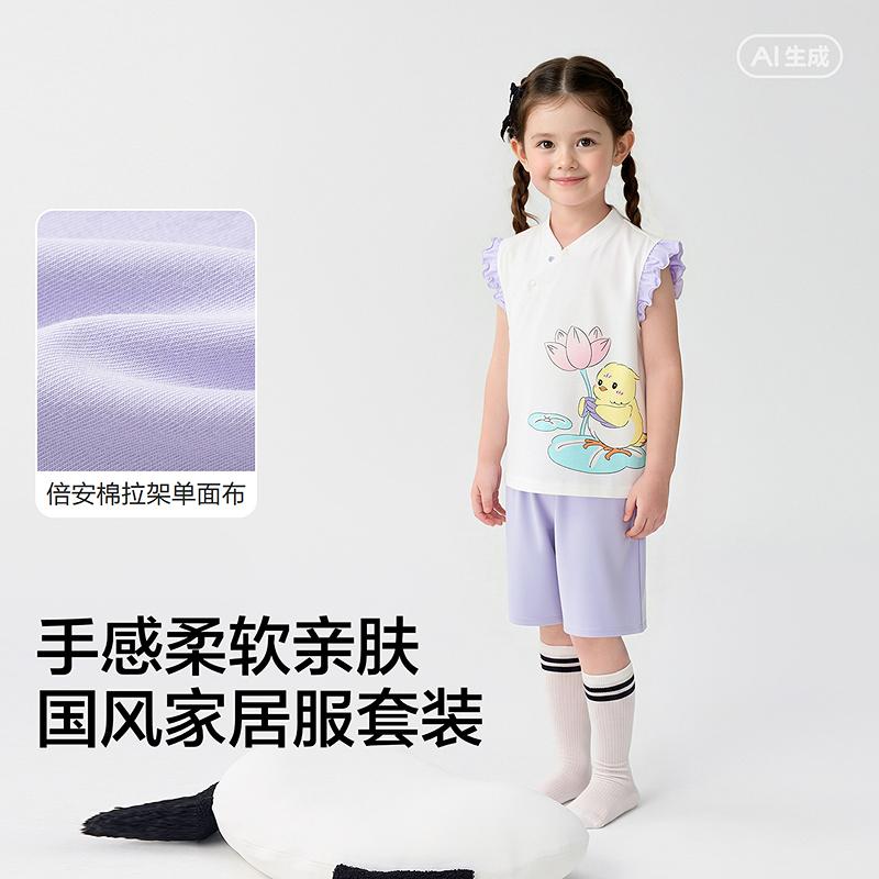 Balabala Baby Pajama Set Spring/Summer Thin Edition Children's Air Conditioning Clothing Girls' Home Clothing Children's Chinese Style Printed