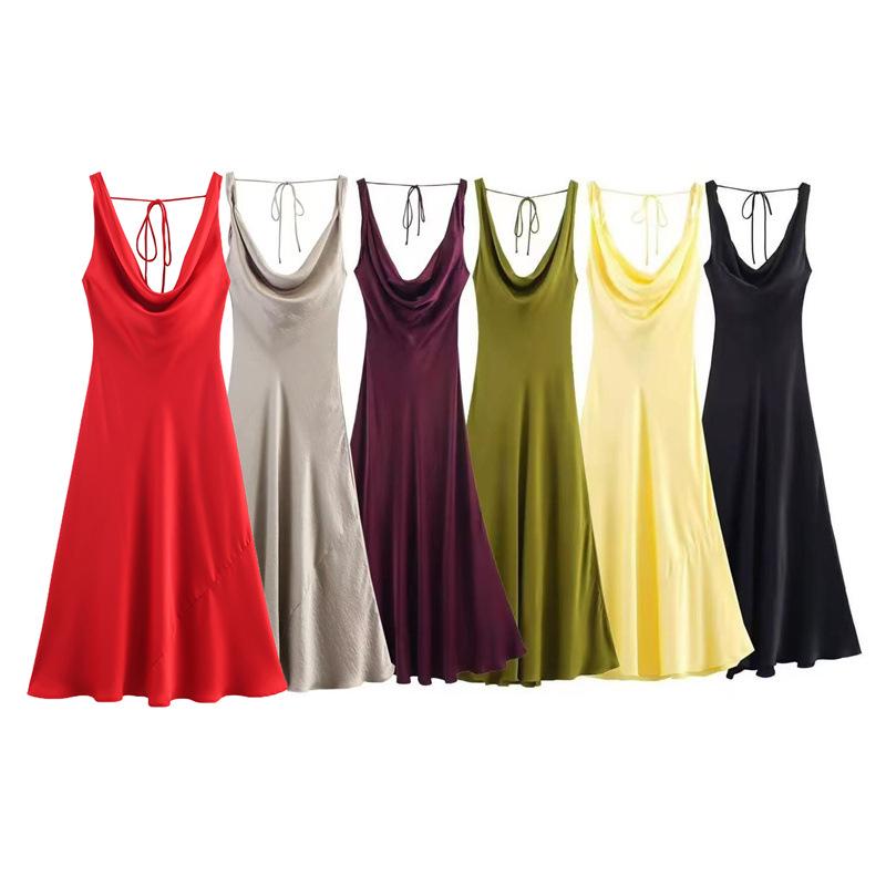 2025 European & American Silk Satin Camisole Dress - New Summer Design
