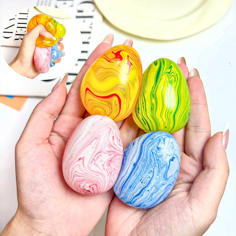 Marble Egg Squishy Stress Ball: Soft Slow-Rise Fidget Toy with Colorful Swirl Patterns, Squeeze & Stretch for Relaxation