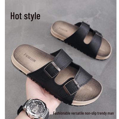 Herren Sommerschuhe Neue Ankunft Rutschfeste Doppelschnallen-Einfachriemen-Slipper mit dicken, weichen Sohlen für trendige Studenten am Strand