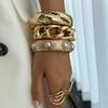 Design Pearl Twist Glossy Spring Buckle Bracelet, Fashionable Style Metal Chain Bracelet
