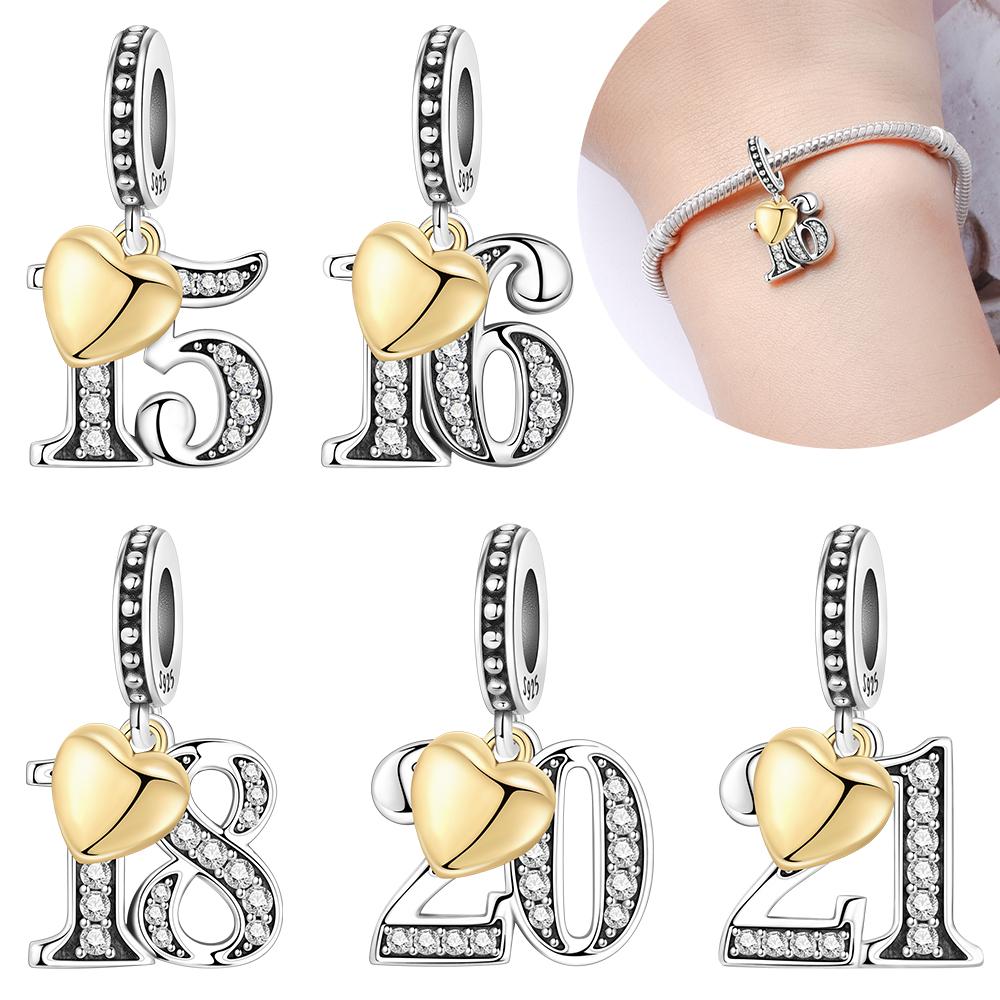 Charms Copper Original Digital Pendant Yellow Heart White Zircon Gemstone Beads Fit Bracelet Women Jewelry Diy Fine Gift