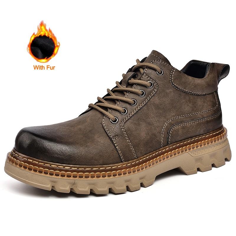 Fashion Genuine Leather Men's Shoes Designer Luxury Brand Casual Formal Shoes Leather Work Ankle Boots Outdoor Lace Up Dress Men Boots