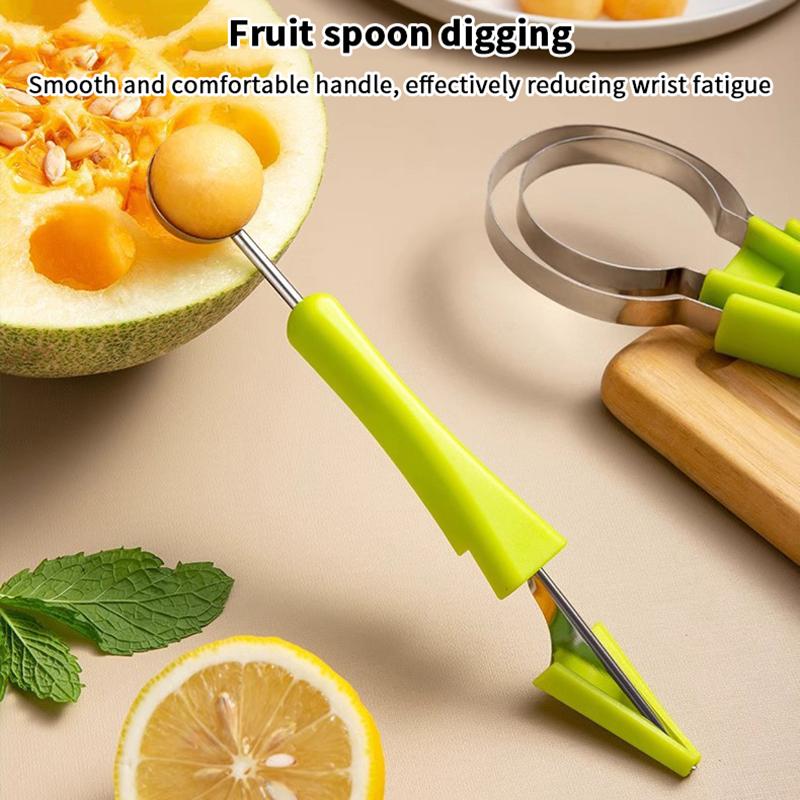 1Pcs Green 3 In 1 Fruit Cutter Scoop Carving Knife Fruit Dig Pulp Separator Fruit Platter Kitchen Gadgets Acces