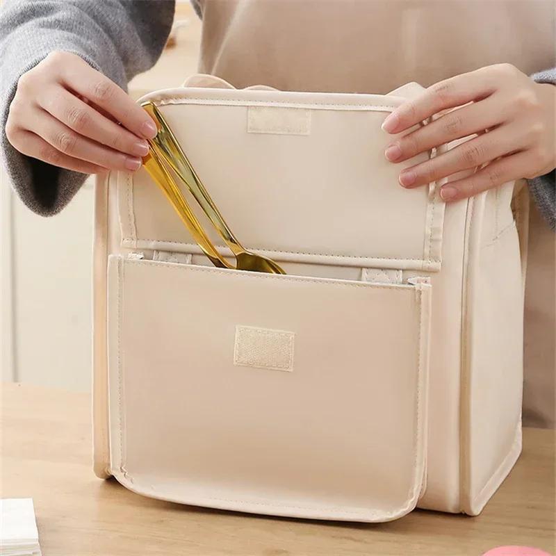 Thickened Waterproof PU Leather Lunch Bag PEVA Lining Cooler Bag Office Worker Bento Box Thermal Insulation Portable Lunch Bags