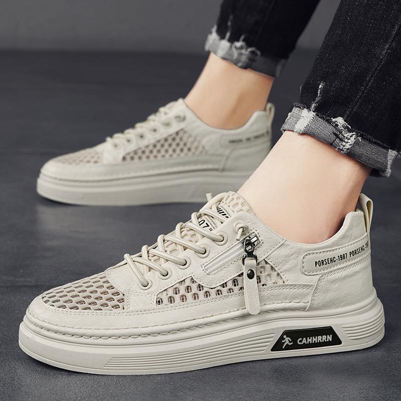 Men's Summer Breathable Mesh Shoes 2024 New One-pedal Hollow Mesh Thin Mesh Sports and Leisure Board Shoes