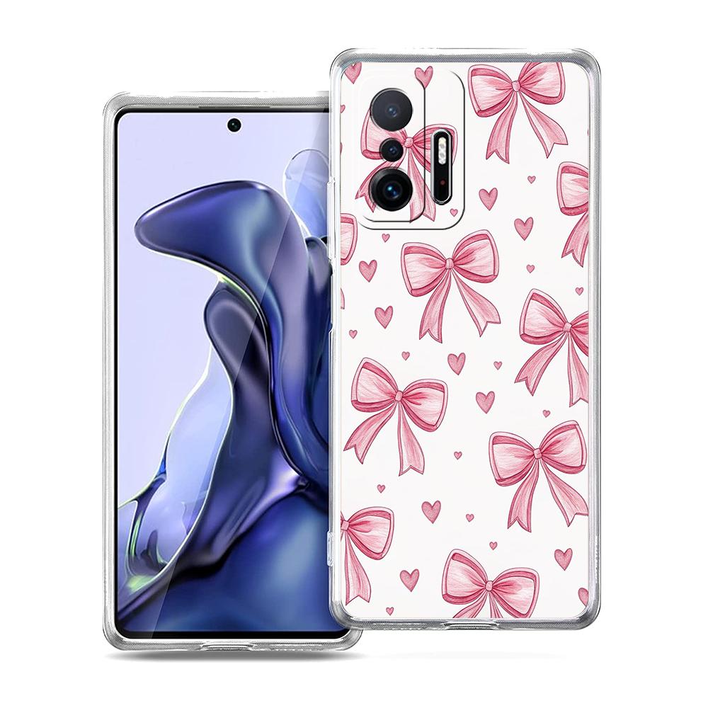 Transparent Phone Case for Xiaomi Mi 14 13 12 11 Ultra 13T 12T 11T Poco X3 NFC F3 F6 Pro Lite 5G Soft TPU Pink Heart Bow Pattern