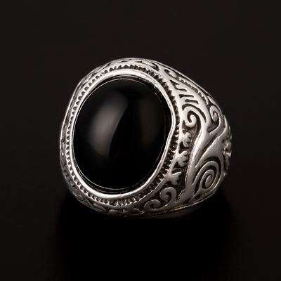 Retro Harz Edelstein Gravur Blumenmuster Ring für Herren Punk Gothic Zinklegierung Ring Handgefertigt Designer Zirkon Unisex Accessoires