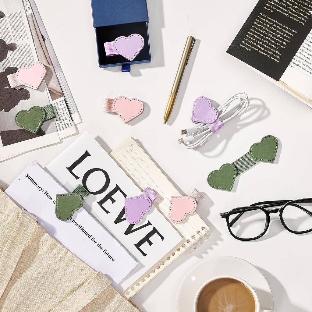 Heart-shaped Leather Magnetic Bookmark with Pen Holder