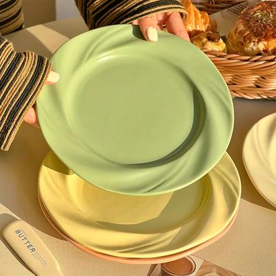 Round Ceramic Plate Cutlery Western Steak Plate Creative Shallow Plate Cutlery Main Course Decorative Tray Kitchen Tableware