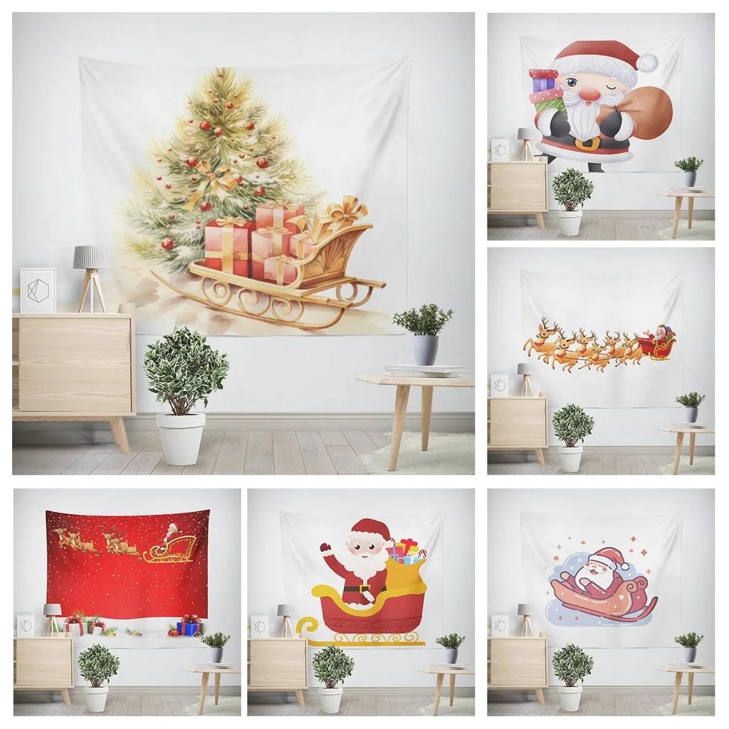 New Year Christmas Cartoon Santa Claus Pattern Tapestry Living Room Sofa Home Decoration Christmas Gift