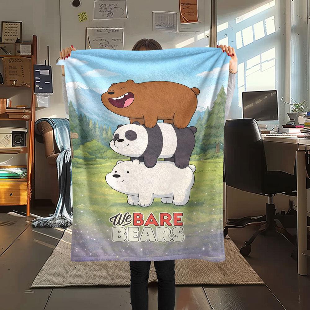 1PC We Bare Bears Patterned Flannel Blanket Suitable For All Seasons for Home Decor Warmth and Comfort Gifts Holiday Present