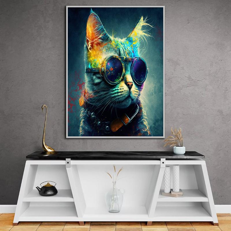 Sweet And Cute Cat With Glasses Canvas Painting Wall Animal Art Posters and Print Mural Picture Modern Living Room Home Decor