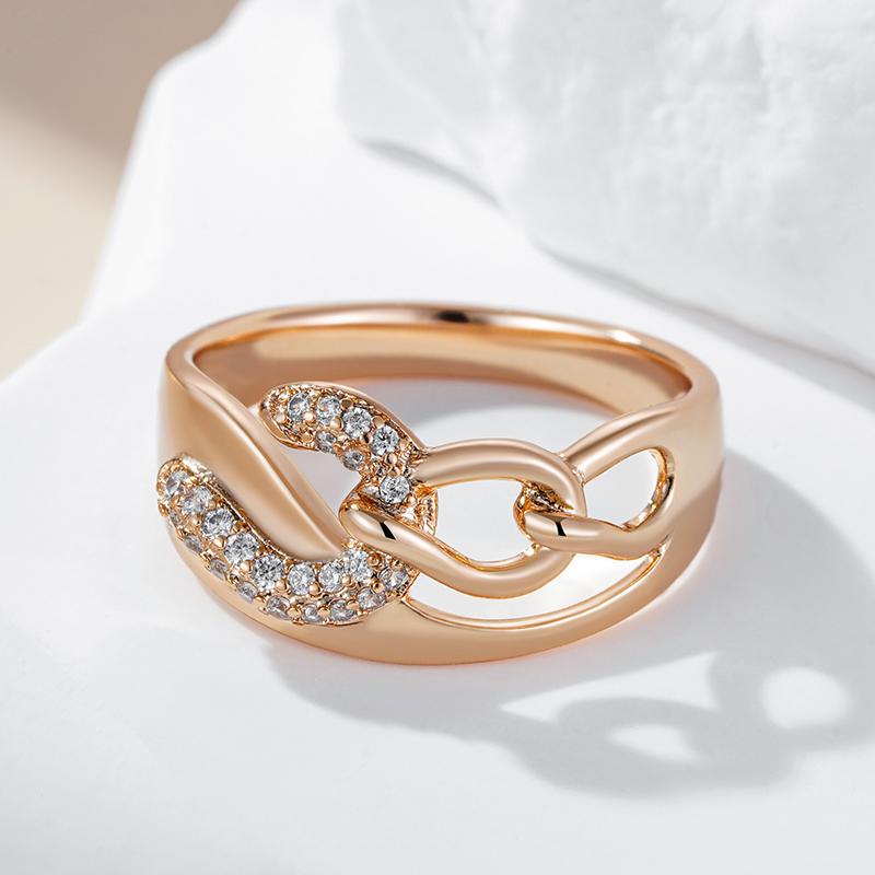 New  Rose Gold Color Big Rings For Women Unique Shiny Natural Zircon Accessories Modern Wedding Party Daily Jewelry