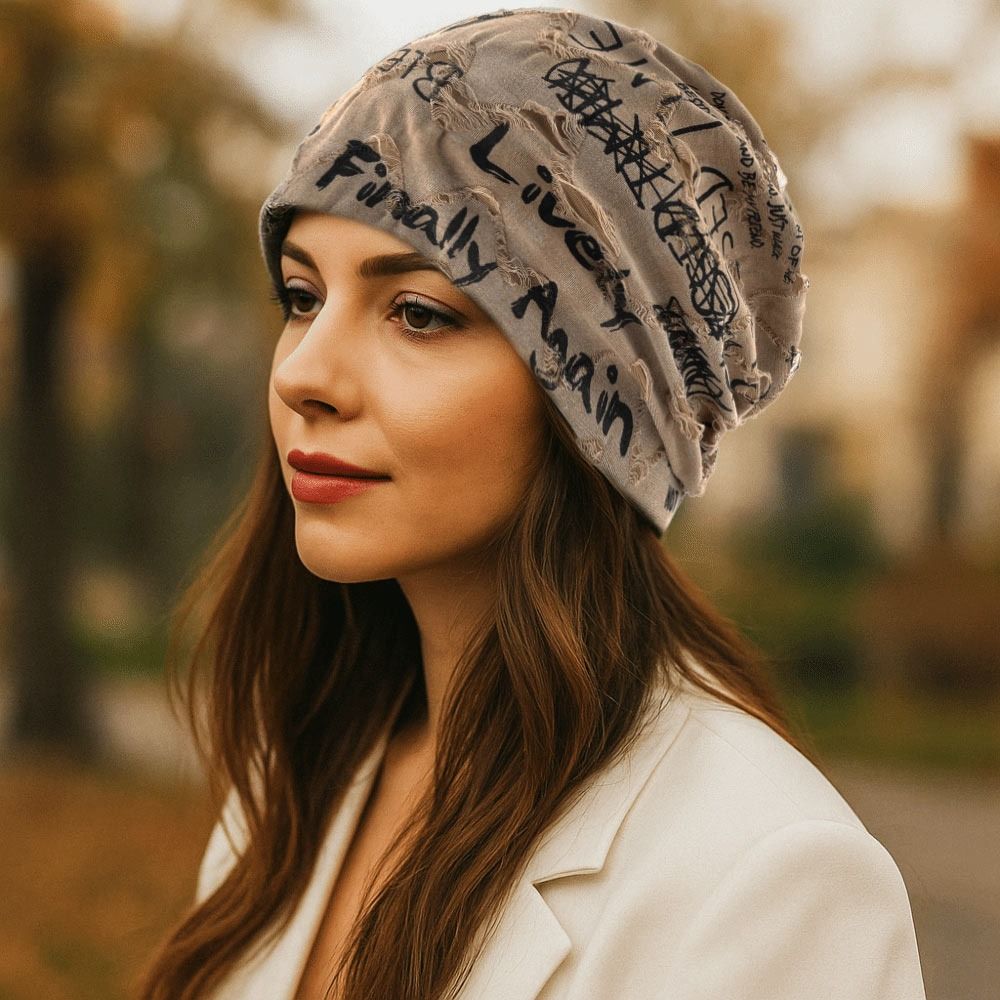 Wasteland Style Letter Print Beanie Thin Bonnet Pullover Hat Casual Hip Hop Beanies  Unisex Wear