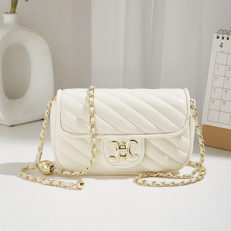 Niche Design New Women's Bag Embroidery Thread Rhombus Small Gold Ball Chain Bag High-end Solid Color Shoulder Messenger Bag