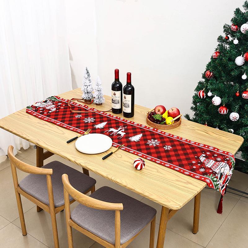 New kitchen table decoration props knitted fabric tassel Santa Claus table runner insulation mat cartoon tablecloth