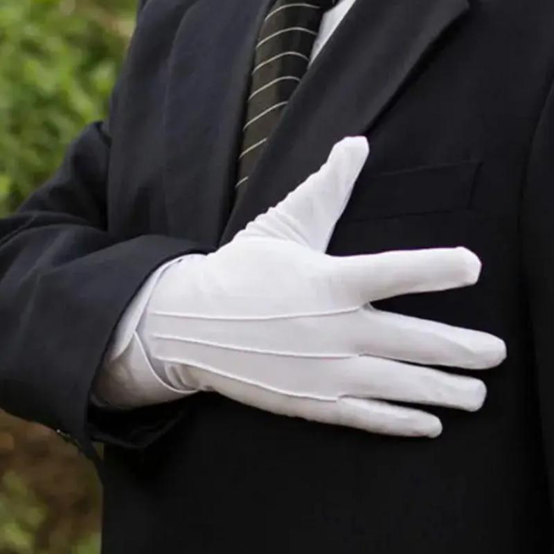 White Formal Gloves Elegant Full Finger Tuxedo Guard Parade Santa Men Fancy Inspection Driving Mittens Womens Non-Slip Gloves