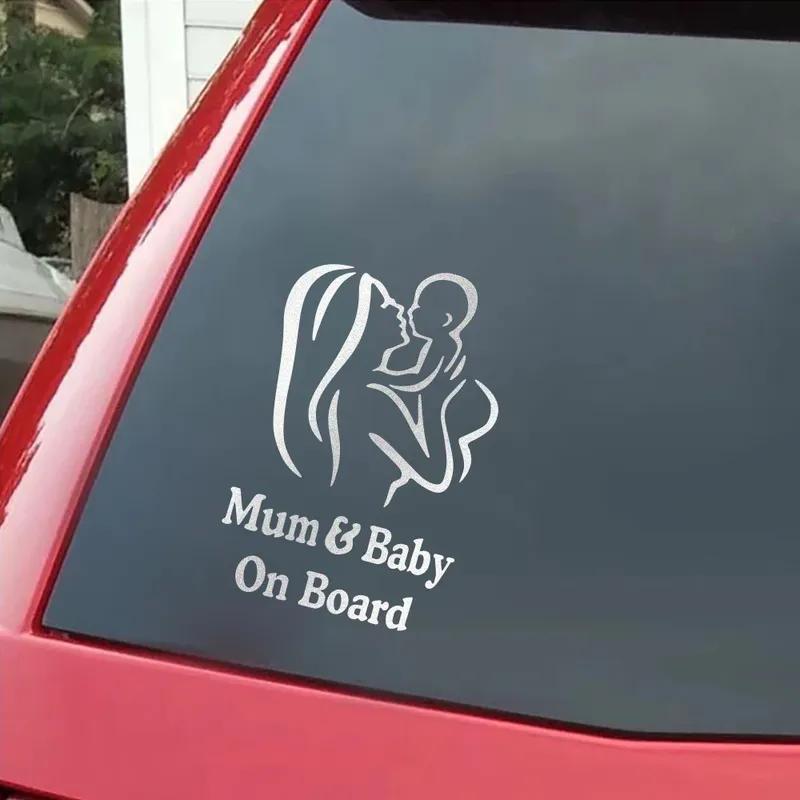 Mum and Baby on Board Sticker Car Warning Safety Creative Vinyl Film Decals Figure Styling Windshield Sticker Decor Accessories