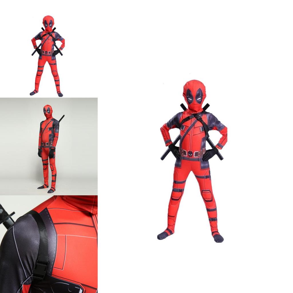 Deadpool Cosplay Jumpsuit With Polyester Spandex For Kids Halloween Party