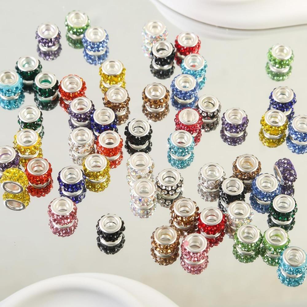 20/50/100 Pieces Large Hole Beads Mixed Color Rhinestone European Beads Large Hole Fairy Wand Garden  Craft Spacer Beads DIY Charms Making Supplies