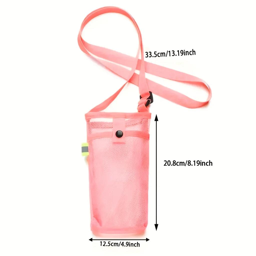 Water Bottle Mesh Cup Pouch Shoulder Carrier Mug Holder Bag Portable Mobile Phone Carry Bag for Outdoor Sports Camping