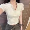 Apricot Straight Shoulder Short Sleeve Women's Slim Fit Crop Top with Half Zip and Fishbone Detail