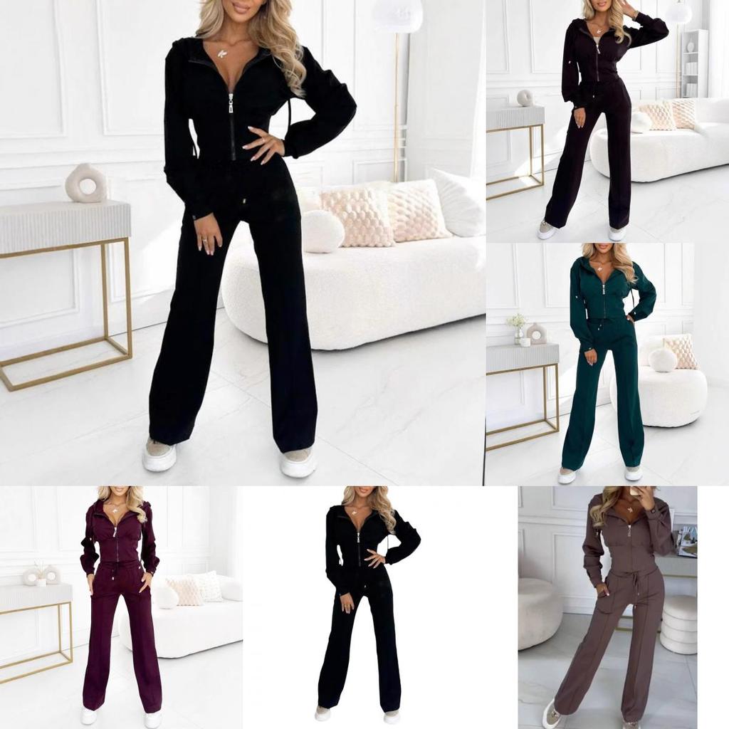 Womens Autumn Winter Hoodie Zipper Jumpsuit With Polyester Spandex For Casual Wear