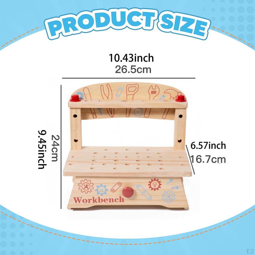 Kids Tool Set Educational Motor Activity Wooden Wrench Nuts Bolt Pretend Play for 2 3 4 5 6 Year