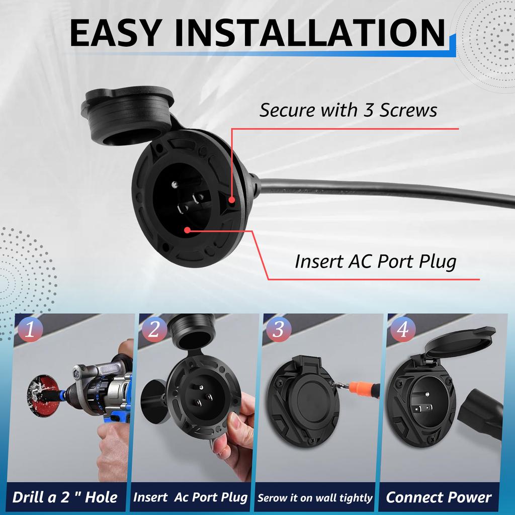 10A-15A 125V RV Power Socket AC Port Plug Inlet Port Plug with 42cm Extension Cord and Waterproof Cover for RV Bumper Boat Truck