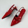Fashion Patent Leather Women Sandals Sexy Pointed Toe Back Strap Buckle Summer Slingback Footwear Large Size High Heel Red Wedding Shoes