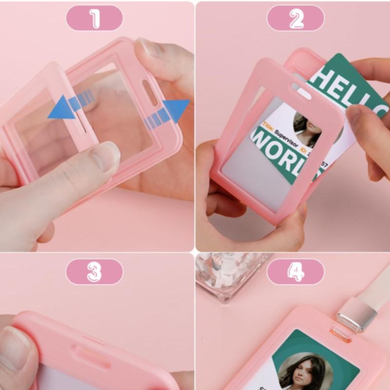 Cute Double Sided Transparent ID Card Holder Waterproof Name Badge Horizontal Id Badge Holder for Work School Clear Plastic